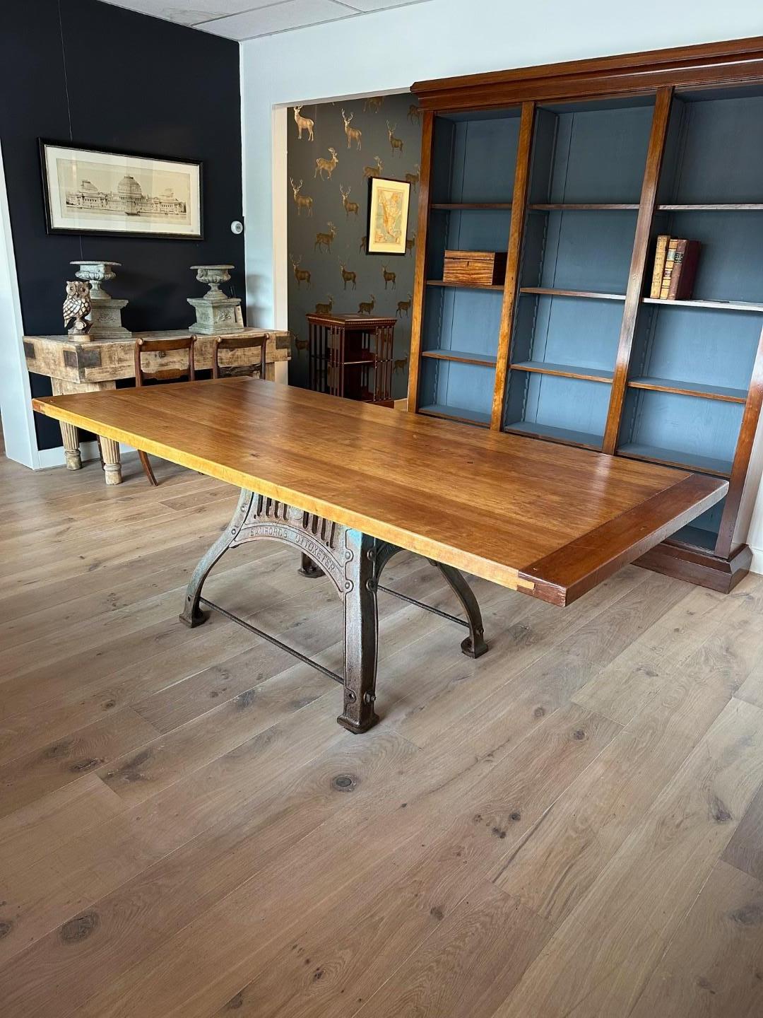 Cherry wood table on old cast iron base For Sale 5