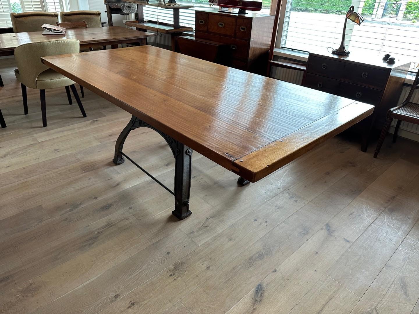 Cherry wood table on old cast iron base For Sale 7