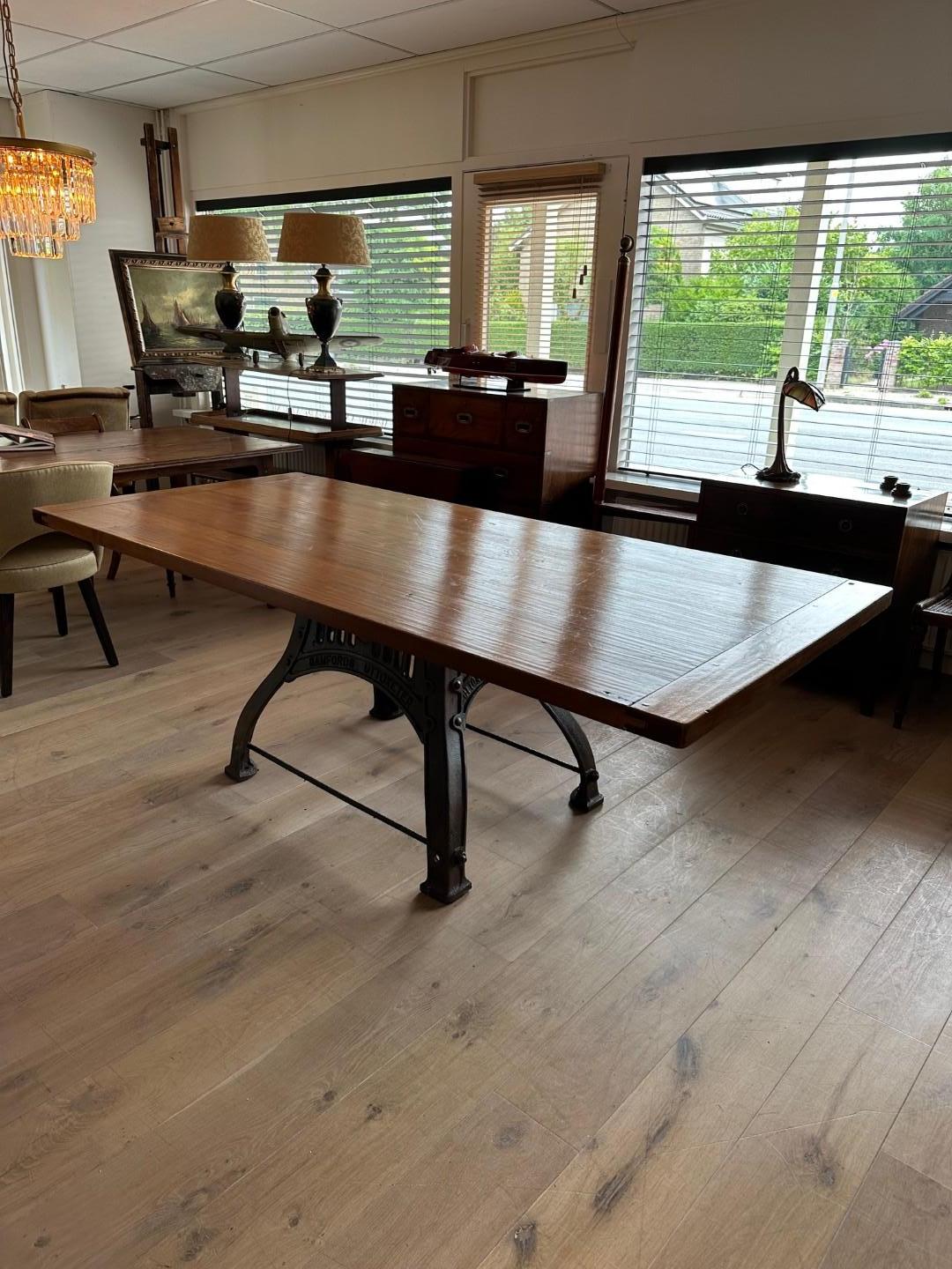Cherry wood table on old cast iron base For Sale 8