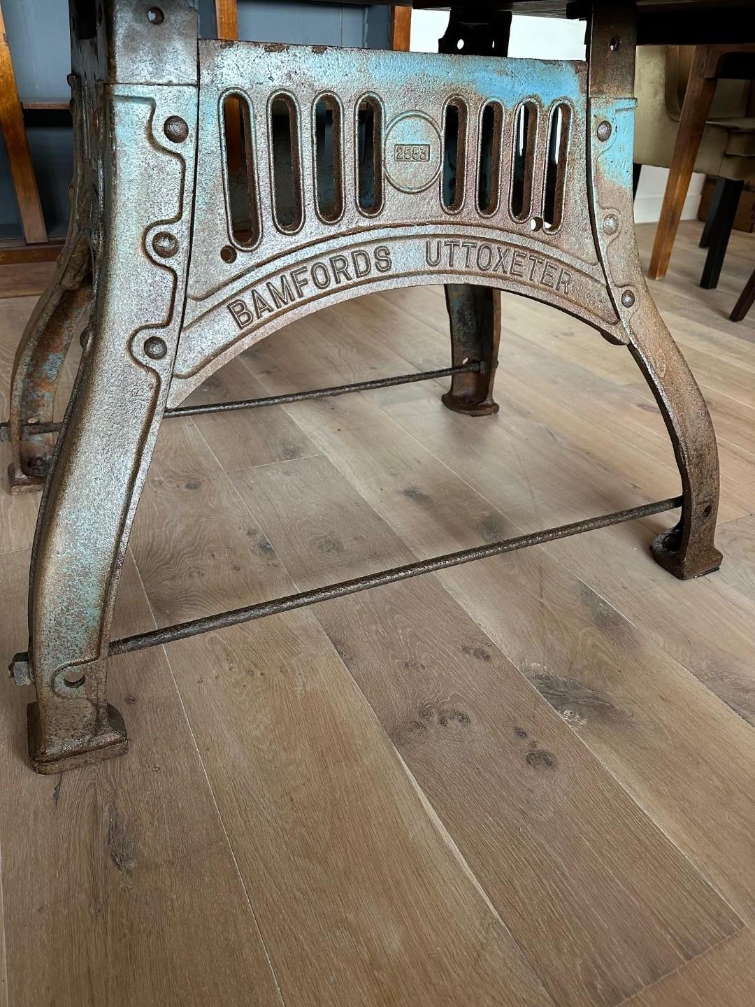 Cherry wood table on old cast iron base For Sale 1