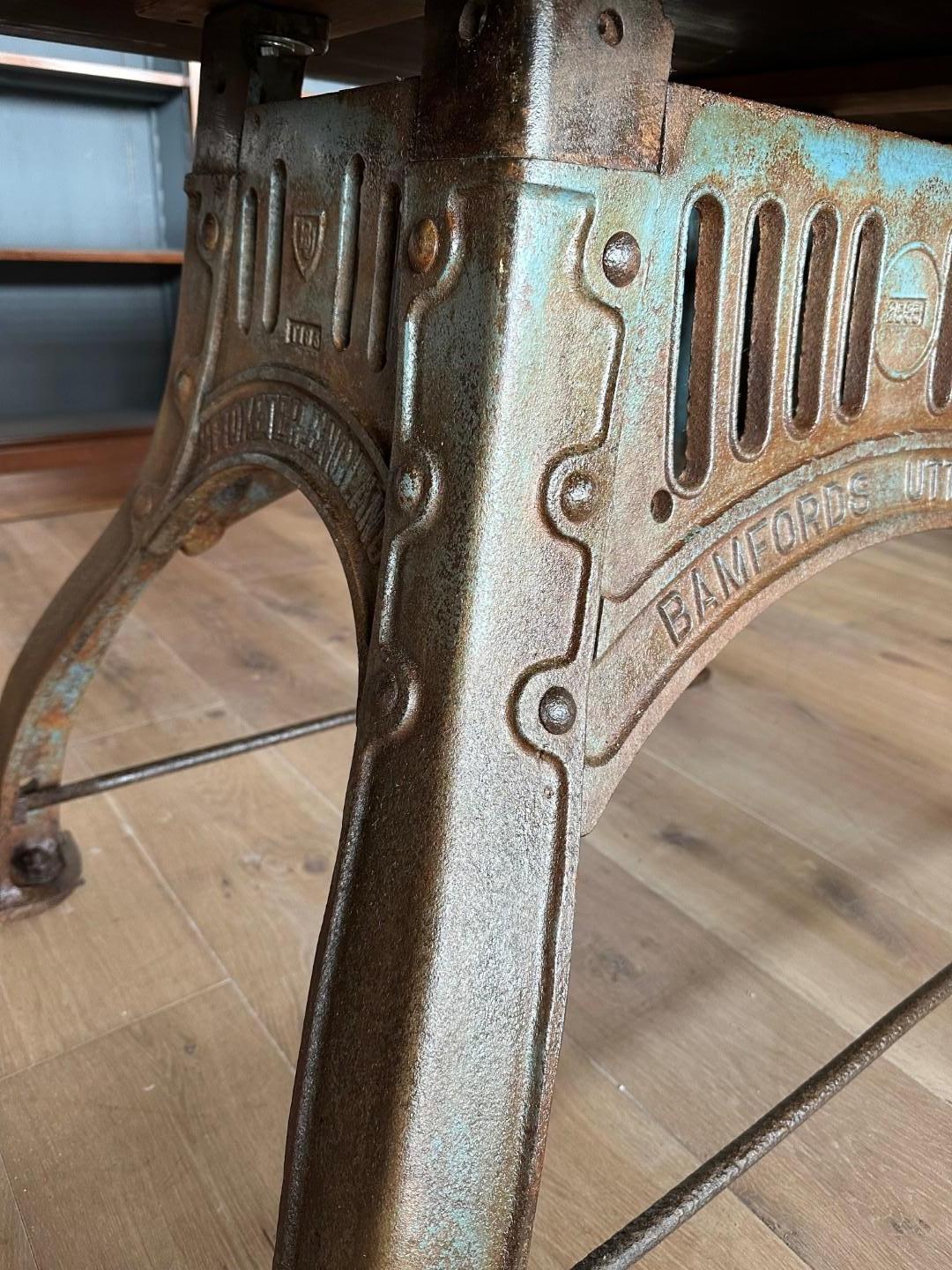 Cherry wood table on old cast iron base For Sale 2
