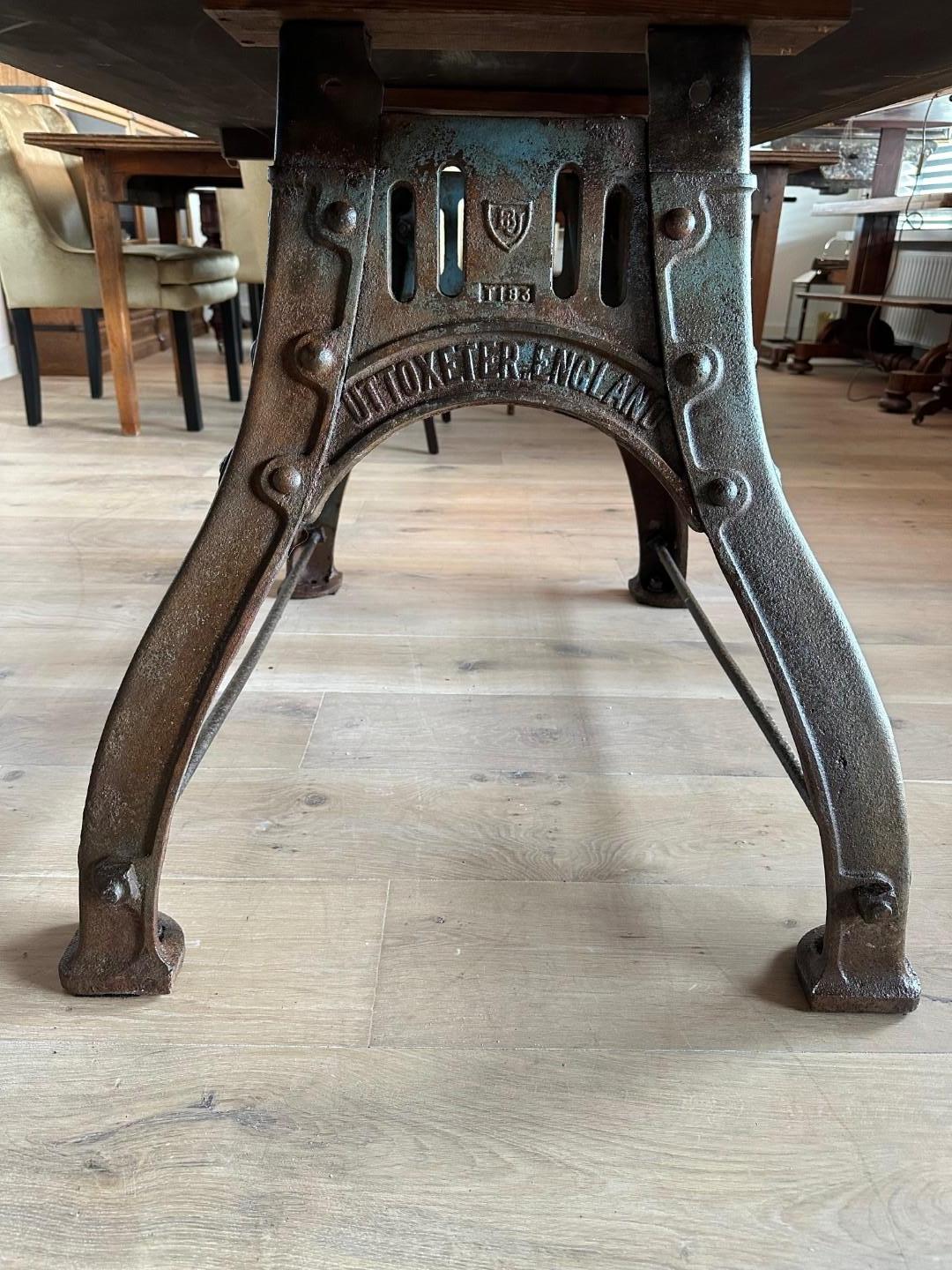 Cherry wood table on old cast iron base For Sale 3