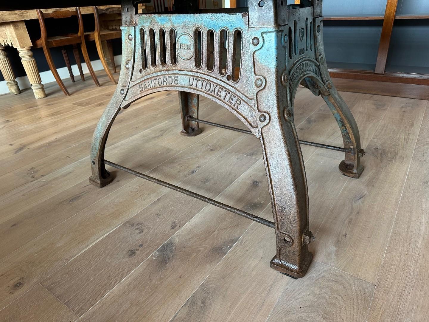 Cherry wood table on old cast iron base For Sale 4