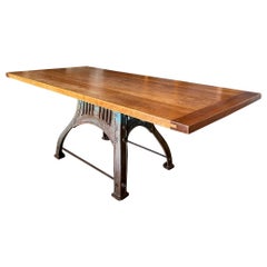 Cherry wood table on old cast iron base