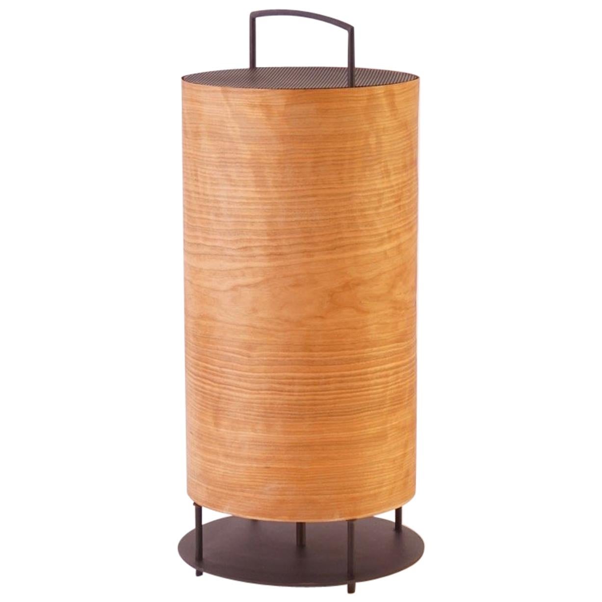 Cherry Wood Veneer Lantern #6 with Blackened Metal Frame