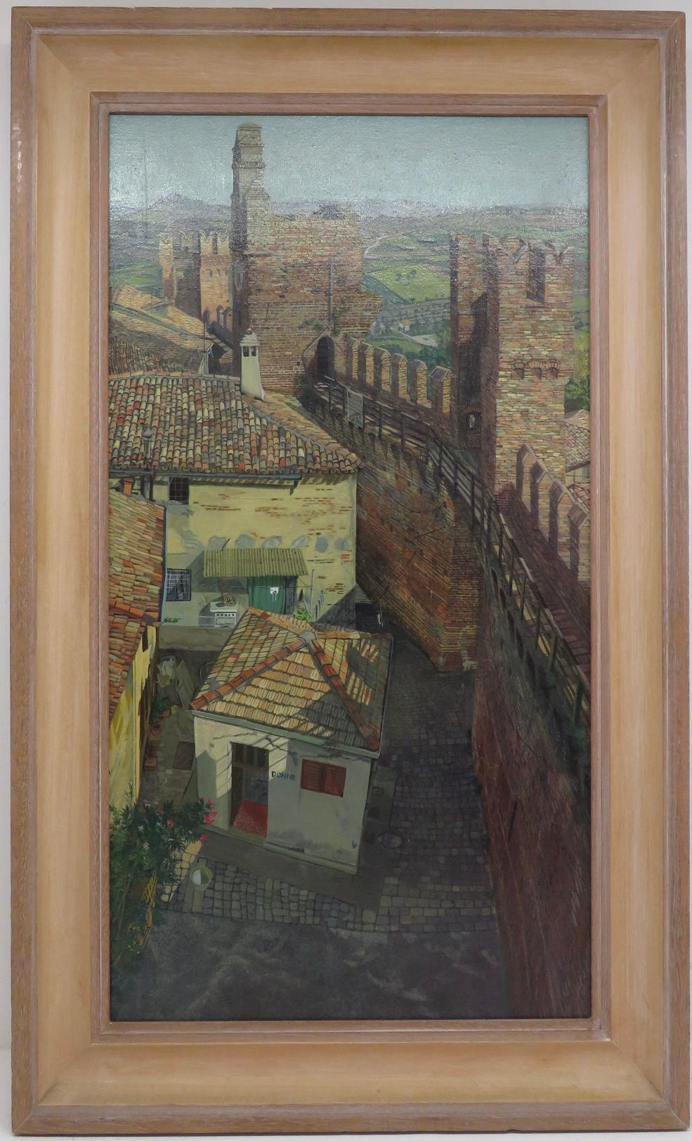 (B.1950-) ENGLISH -  original oil painting ITALIAN LANDSCAPE Gradara Walls Italy - Painting by CHERRYL FOUNTAIN