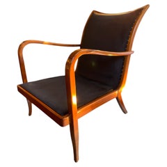 Cherrywood Armchairs in Art Deco Style with Black Velvet Cushions