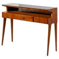 Konsolentisch aus Kirschbaumholz mit Schublade und Glasplatte, italienische Herstellung, 1950er Jahre