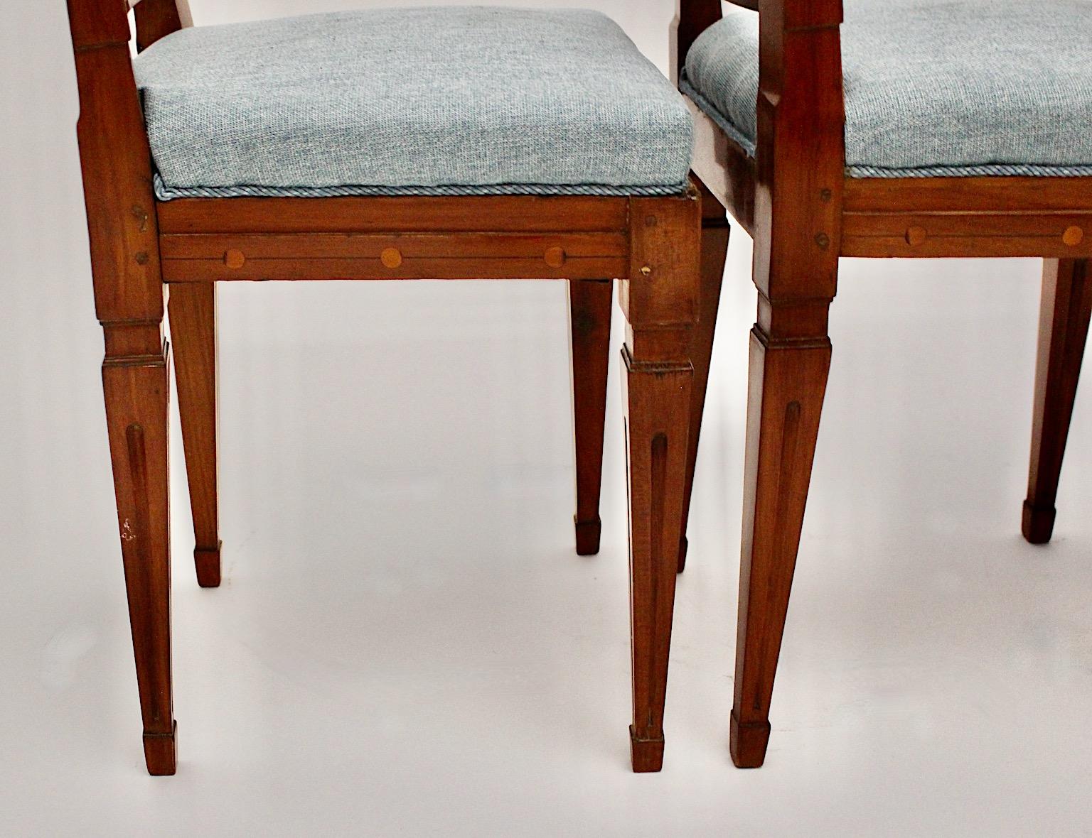 Cherrywood Maple Blue Upholstery Dining Chairs Set of Four circa 1780 Austria 10