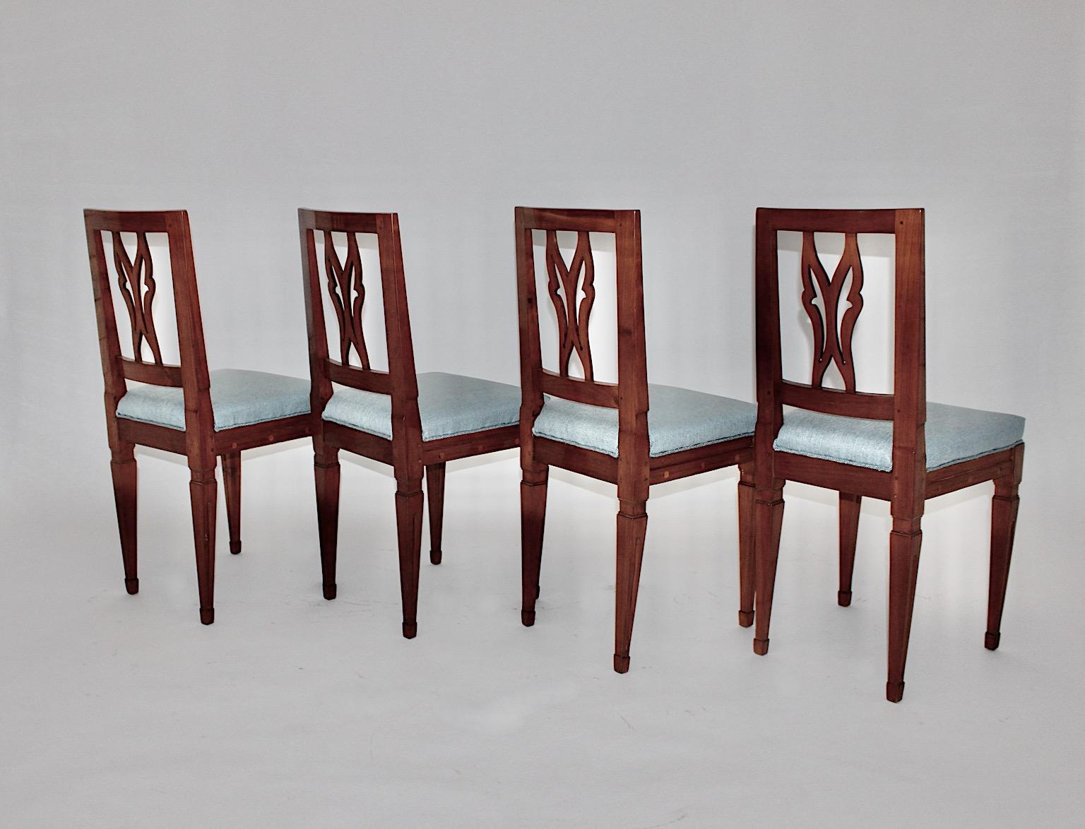 Cherrywood Maple Blue Upholstery Dining Chairs Set of Four circa 1780 Austria 2