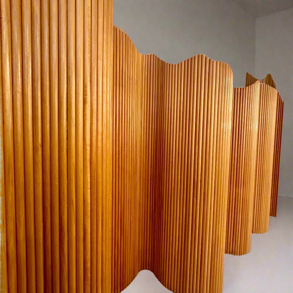 Mid-Century Modern Cherrywood Tambour Screen, Italy, 1970's For Sale