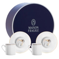 Scatola di 2 tazze da caffè in porcellana e oro, stile parigino" Marie Antoinette".