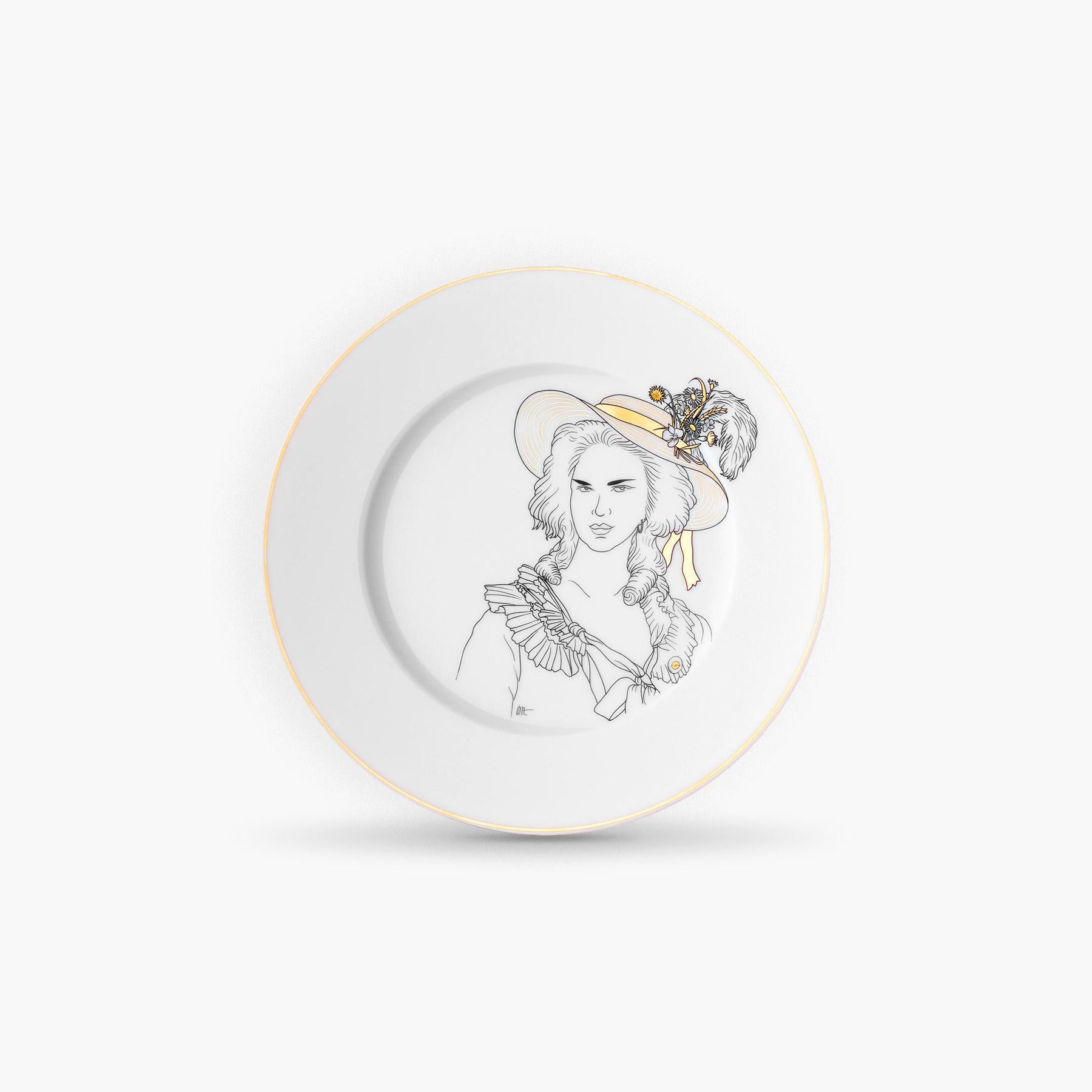 Modern Box of 4 Dessert Porcelain gold plate, Parisian style For Sale