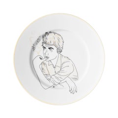 Dessert Porcelain gold plate, Parisian style "Hello"