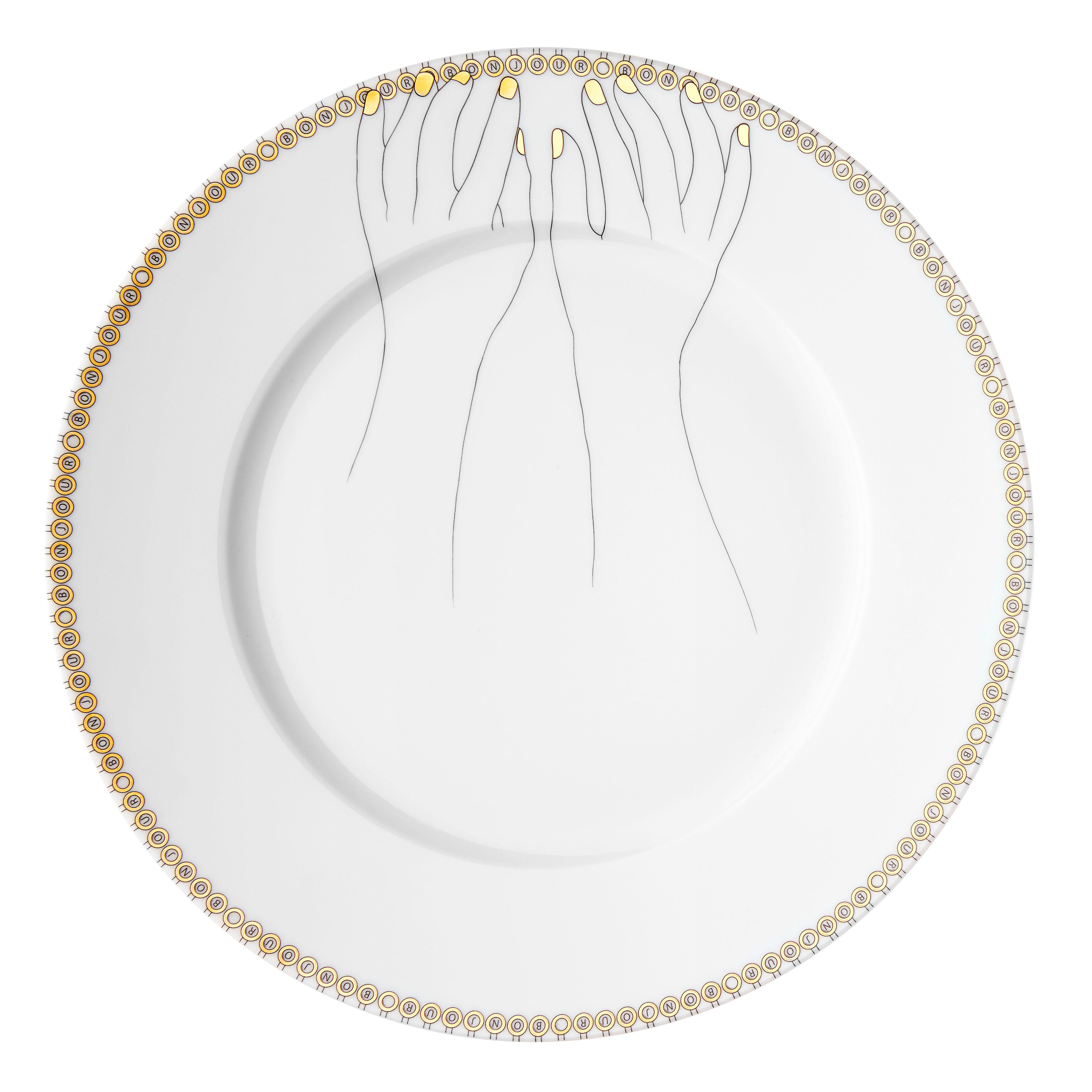 Dinner Porcelain Gold Plate, Parisian Style "Hello"