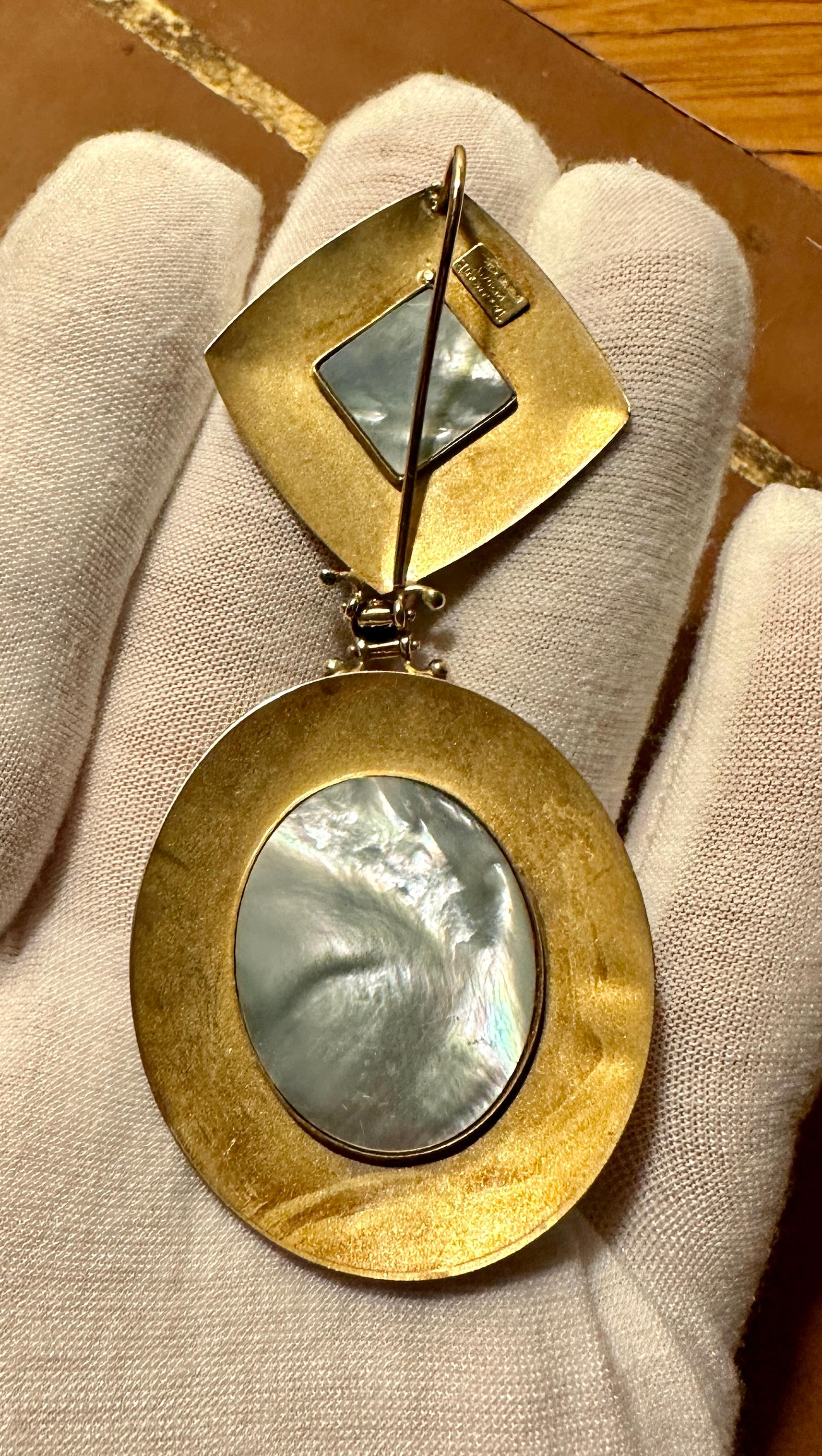 Cherub Angel Intaglio Pendant Necklace Topaz 14 Karat Gold 3.5 Inches Venetian For Sale 1