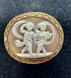 Cherub Angel Putti Cameo Brooch Pin 14 Karat Gold Museum Quality Victorian 2.5"