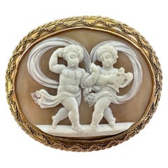 Cherub Angel Putti Cameo Brooch Pin 14 Karat Gold Museum Quality Victorian 2.5"