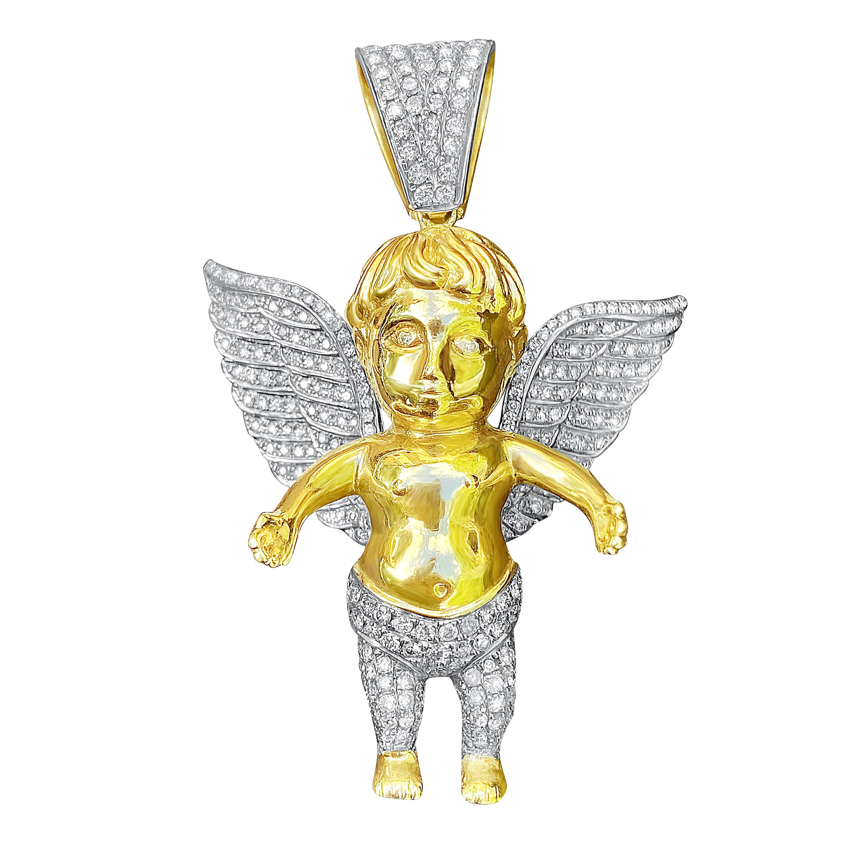 "Cherub" Baby Angel Motif Diamond and 10k Gold Rosary Pendant Easter Jewelry For Sale