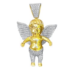"Cherub" Baby Angel Motif Diamond and 10k Gold Rosary Pendant Easter Jewelry