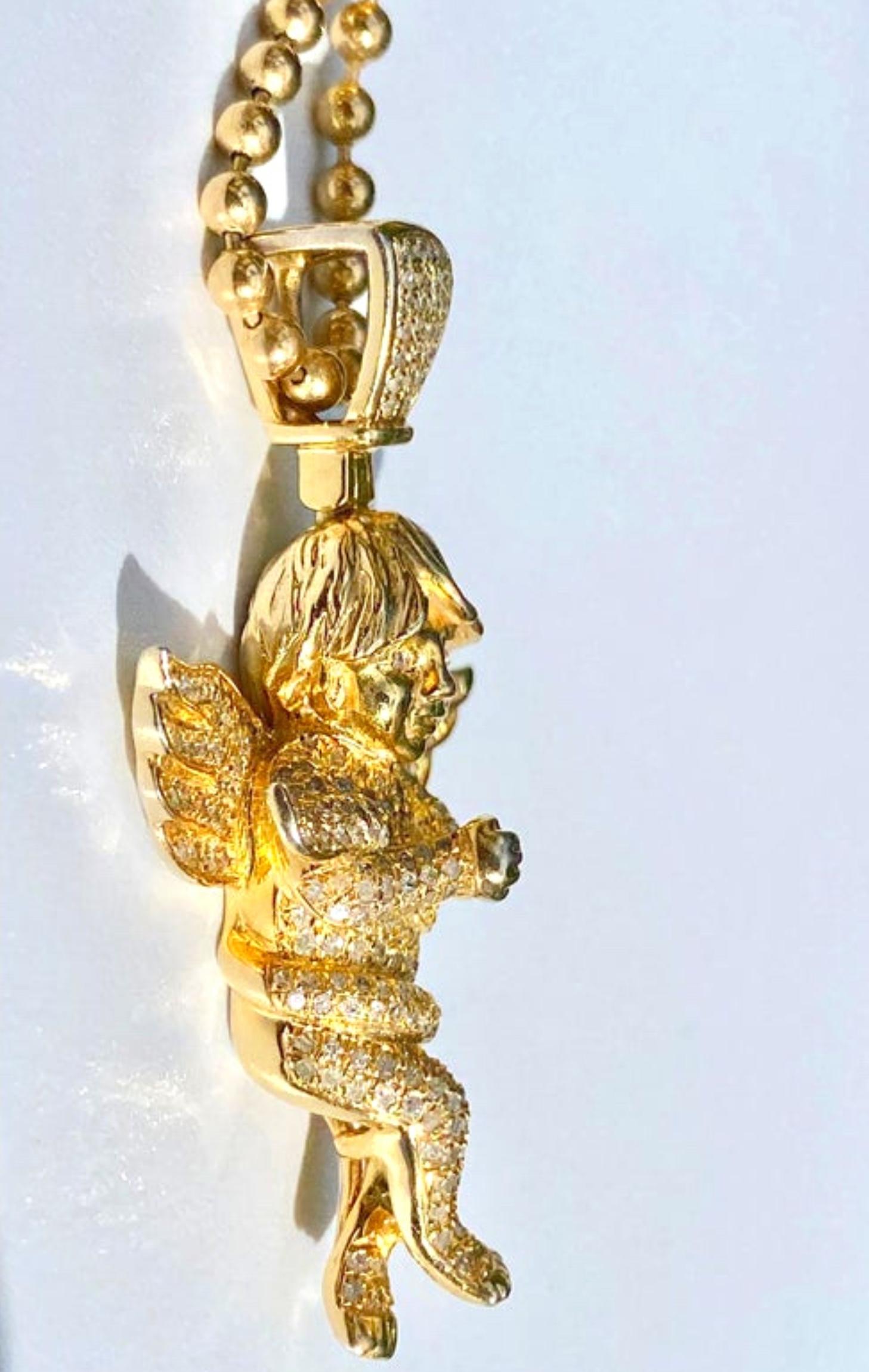 „„Cherub““ Baby-Engel-Motiv Diamant und 10K Gelbgold-Rosenkranz-Anhänger im Angebot 2