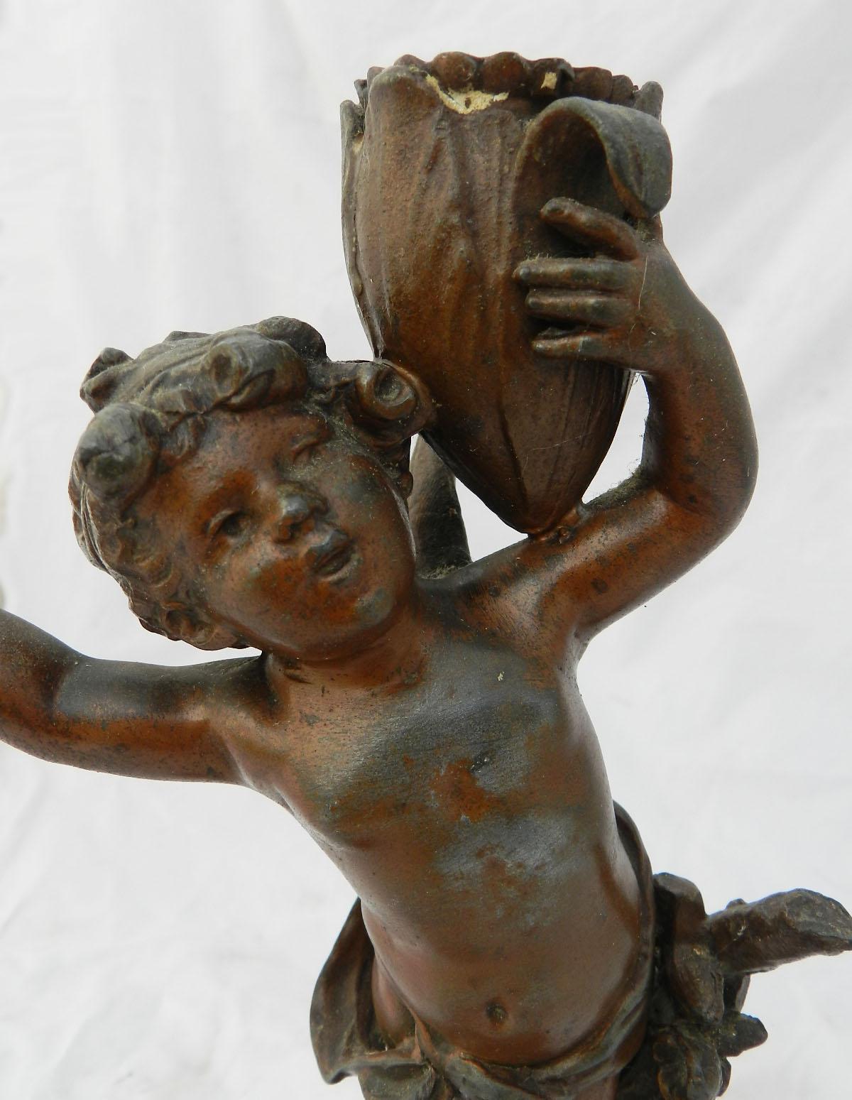 Cherub Candlestick by Auguste Moreau Spelter, 19th Century FREE SHIPPING 6