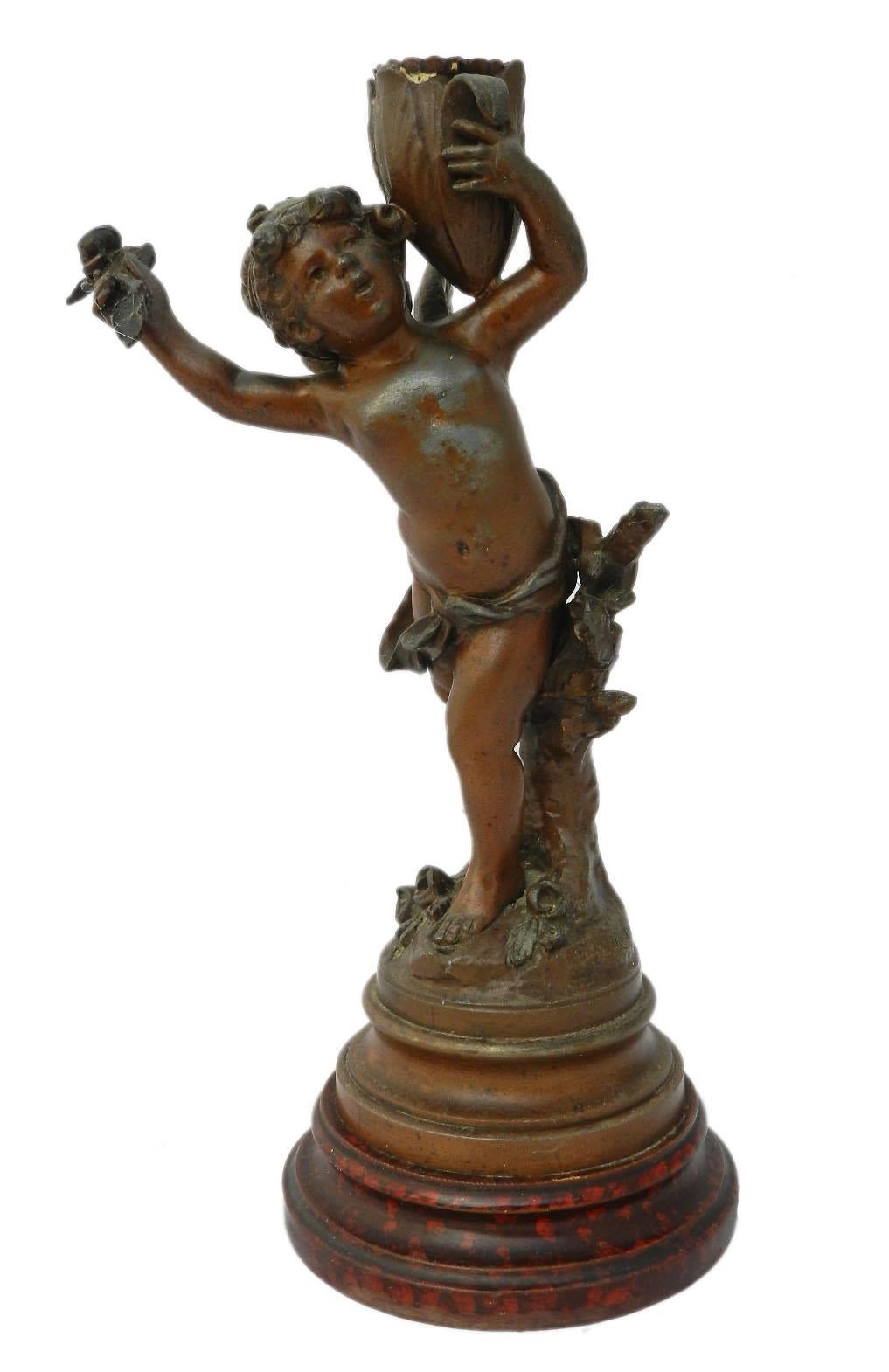 Cherub Candlestick by Auguste Moreau Spelter, 19th Century FREE SHIPPING 7