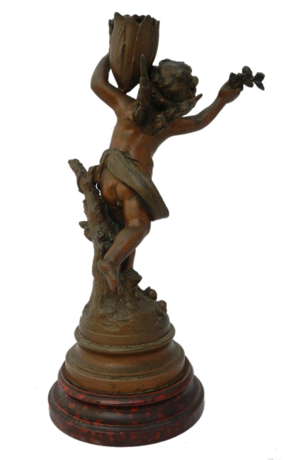 Cherub candlestick by Auguste Moreau Spelter, 19th century
Signed in the base Aug Moreau
Good antique condition with minor signs of age and wear to the spelter but still has all of its absolute charm
Auguste Moreau 1834-1917 was a French sculptor