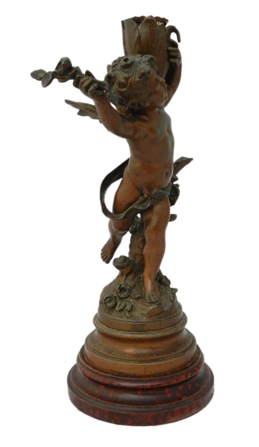 French Cherub Candlestick by Auguste Moreau Spelter, 19th Century FREE SHIPPING
