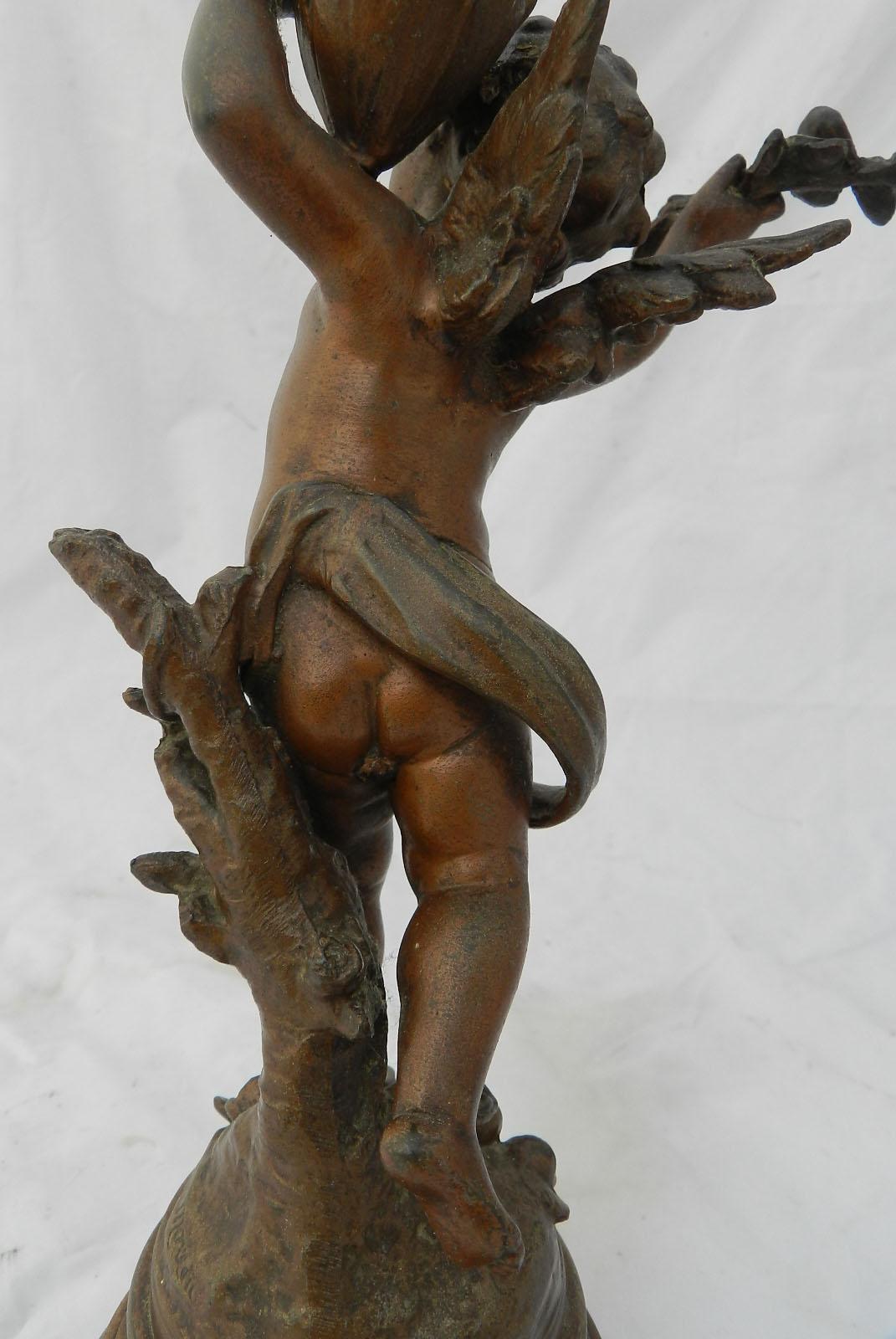 Cherub Candlestick by Auguste Moreau Spelter, 19th Century FREE SHIPPING 1