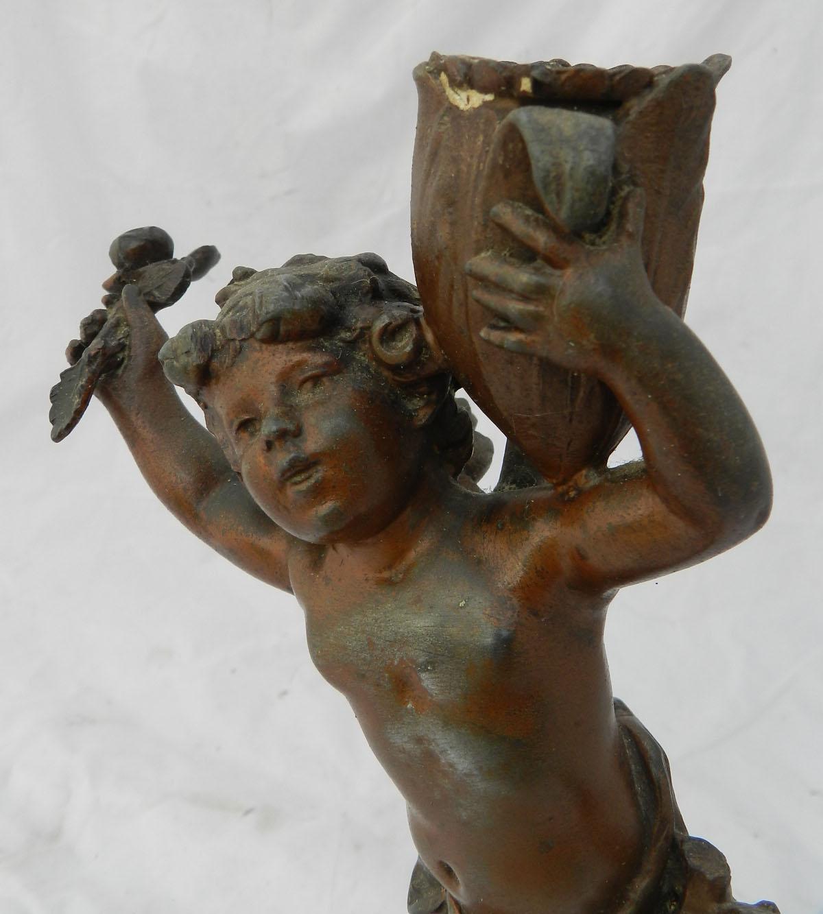 Cherub Candlestick by Auguste Moreau Spelter, 19th Century FREE SHIPPING 5