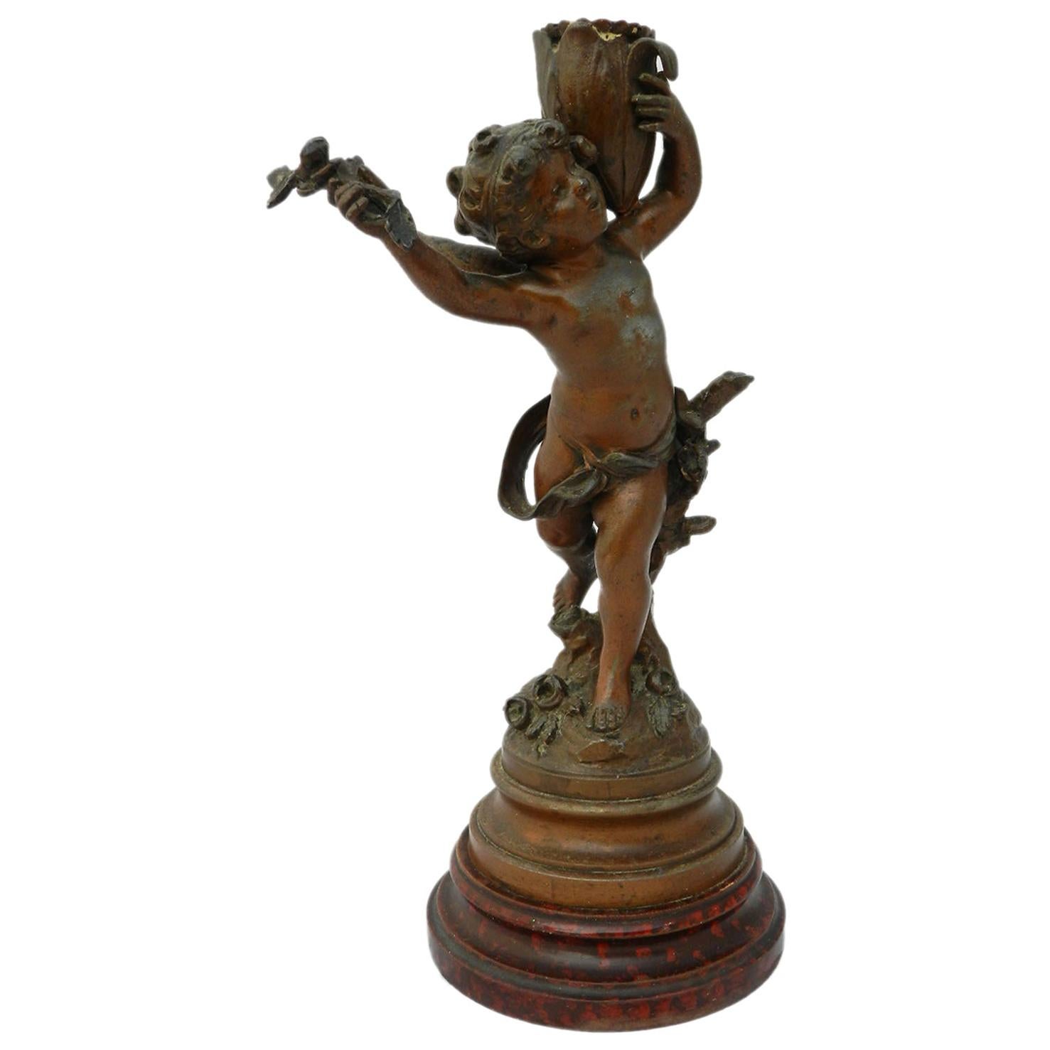 Cherub Candlestick by Auguste Moreau Spelter, 19th Century FREE SHIPPING