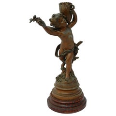 Cherub Candlestick by Auguste Moreau Spelter, 19th Century FREE SHIPPING