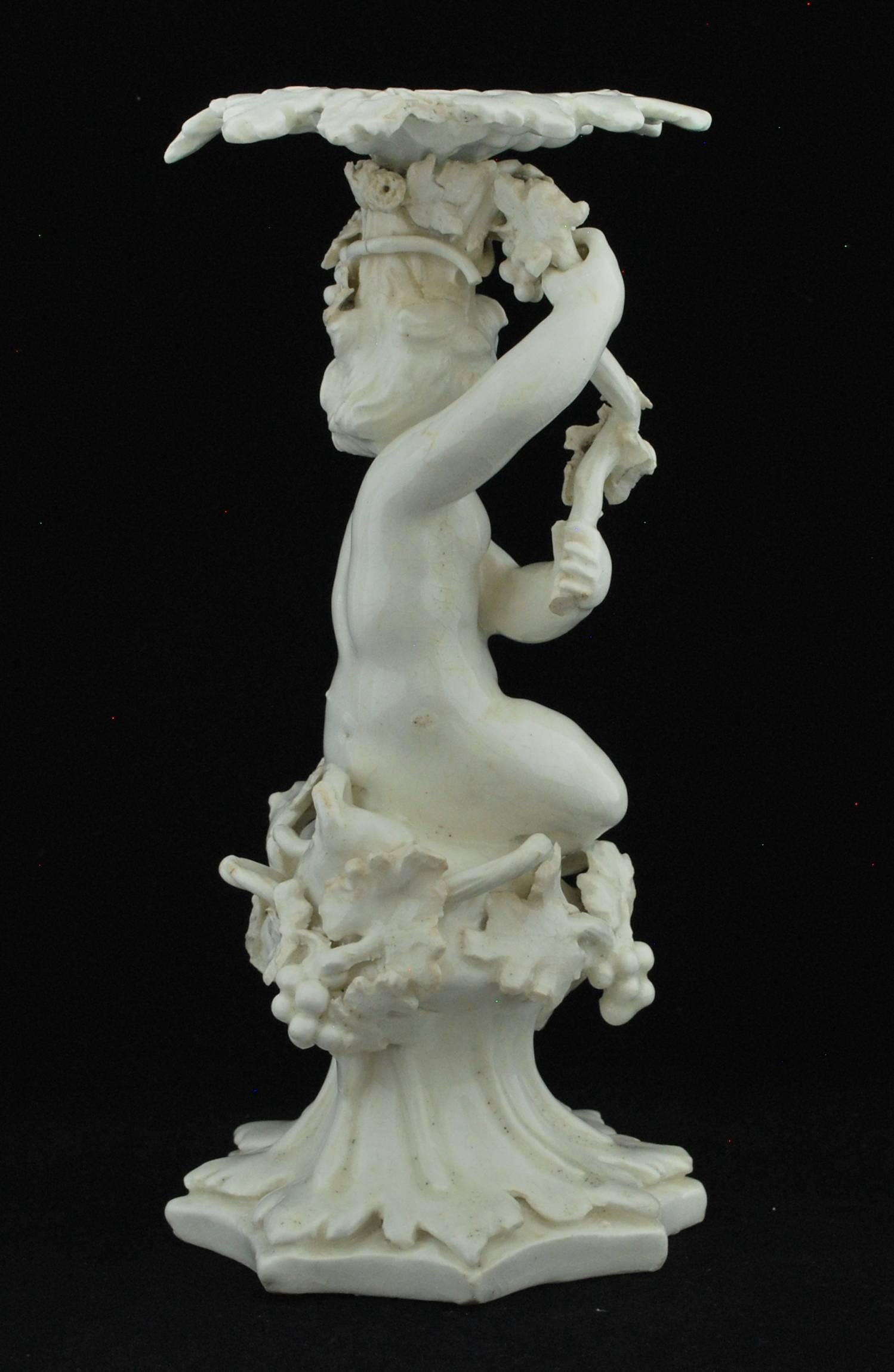 Neoclassical Cherub Candlestick, in the White, Bow Porcelain Factory, circa 1750 For Sale