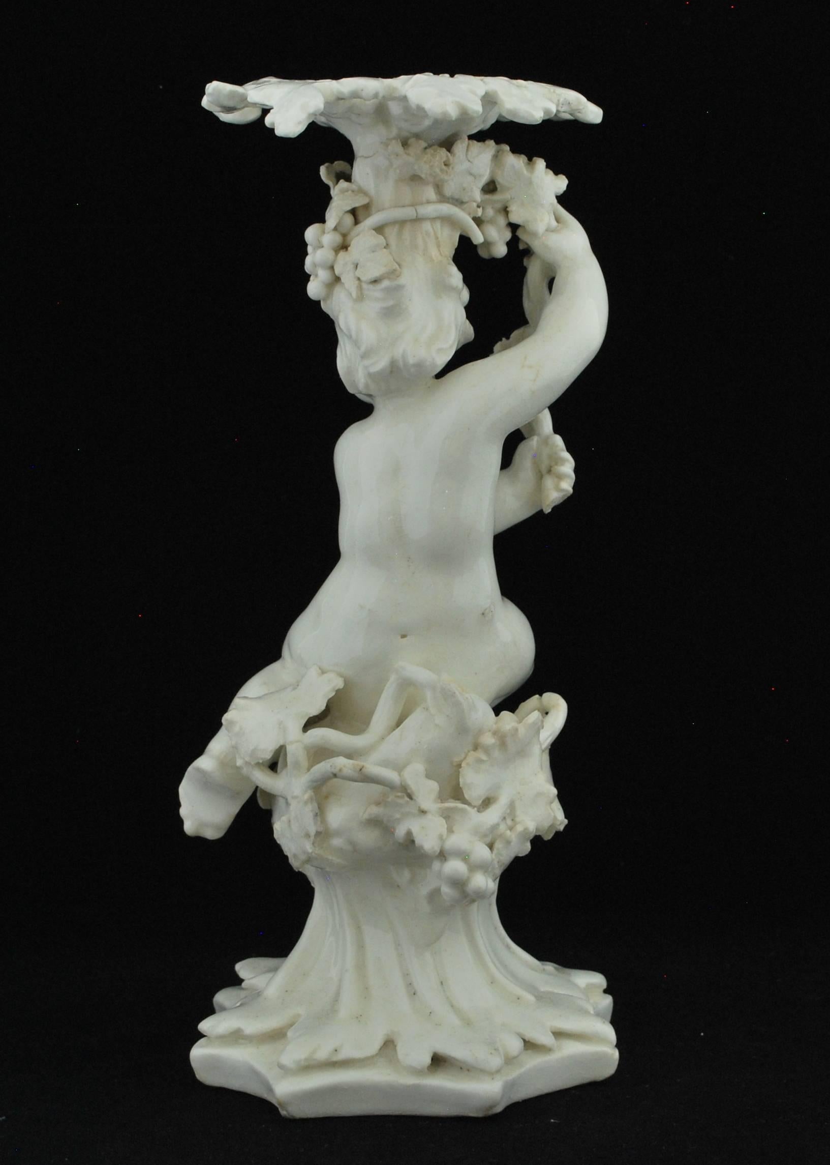 English Cherub Candlestick, in the White, Bow Porcelain Factory, circa 1750 For Sale