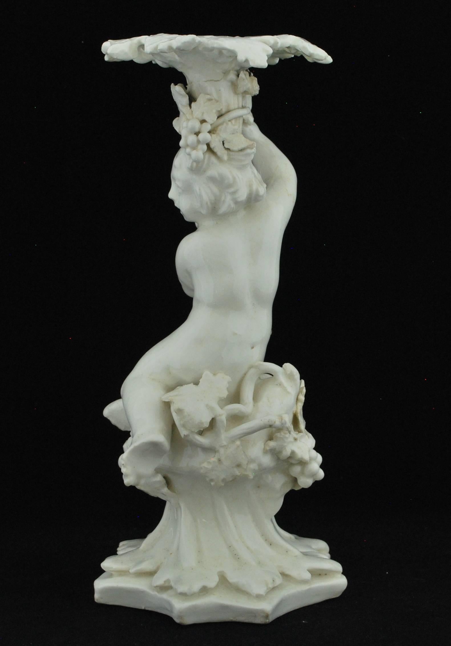 Cherub Candlestick, in the White, Bow Porcelain Factory, circa 1750 In Excellent Condition For Sale In Melbourne, Victoria