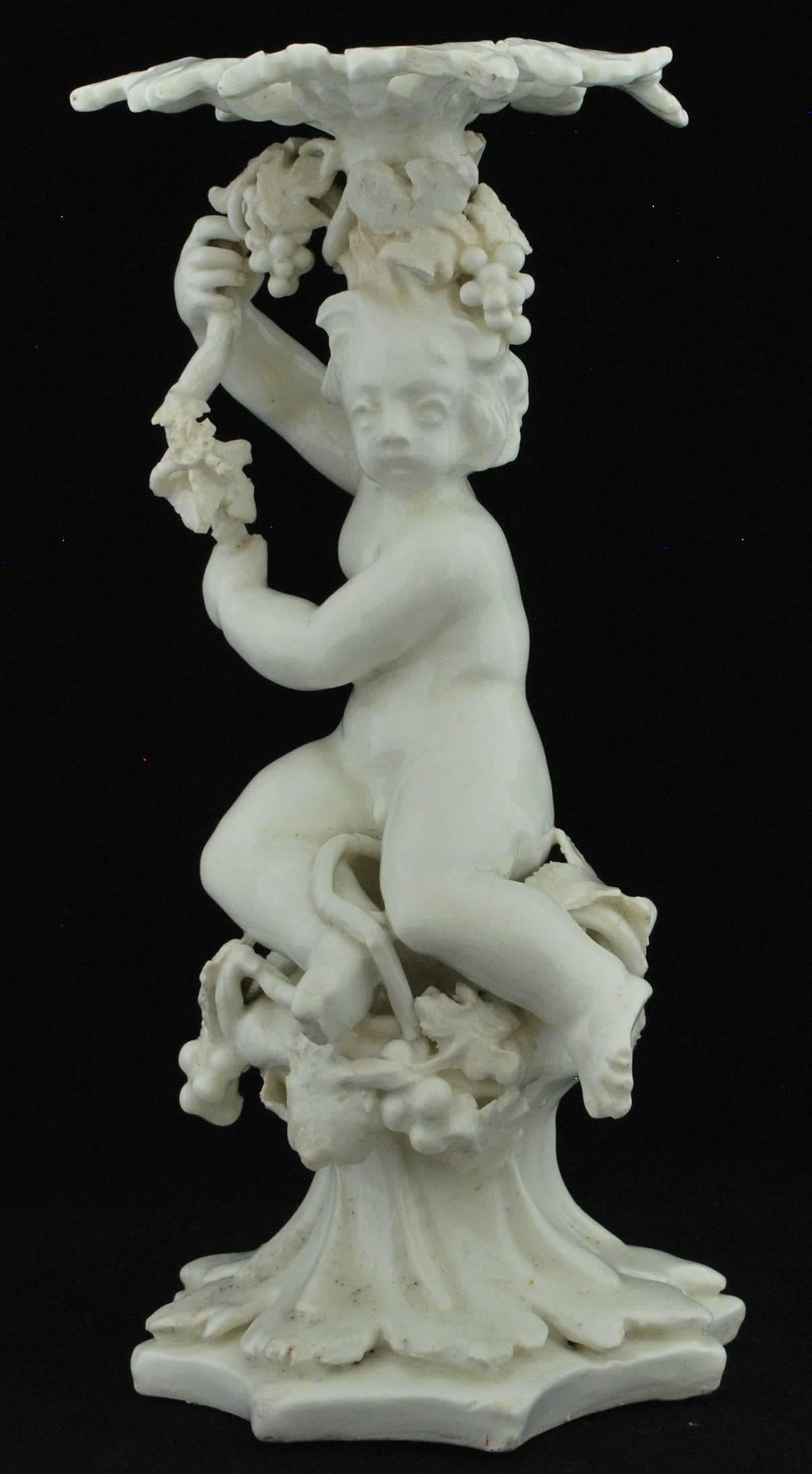 Cherub Candlestick, in the White, Bow Porcelain Factory, circa 1750 For Sale 1