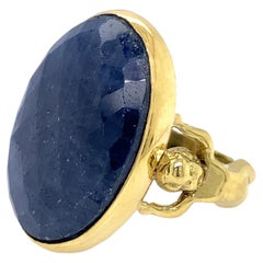 Cherub Figural Solitaire Ring with Rose Cut Sapphire in 18 Karat Yellow Gold