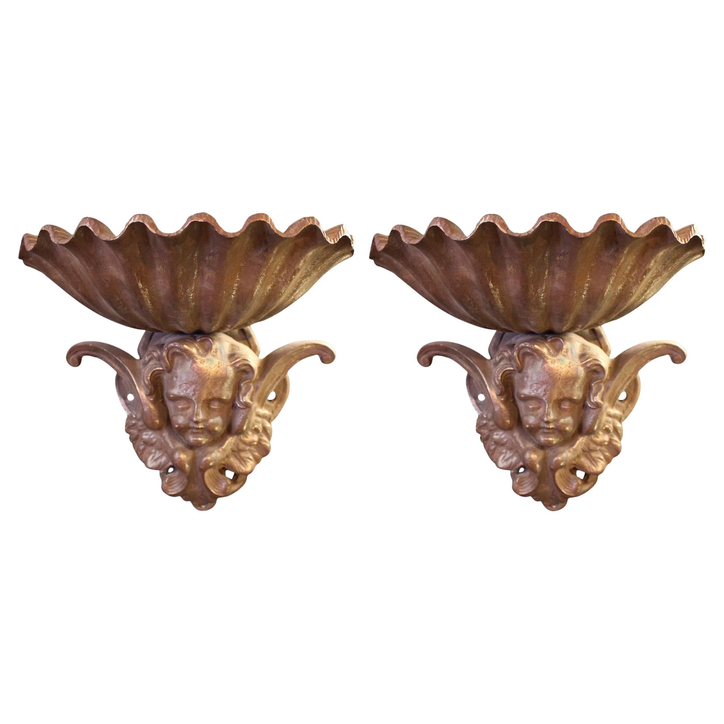 Cherub Garden Wall Elements, a Pair For Sale