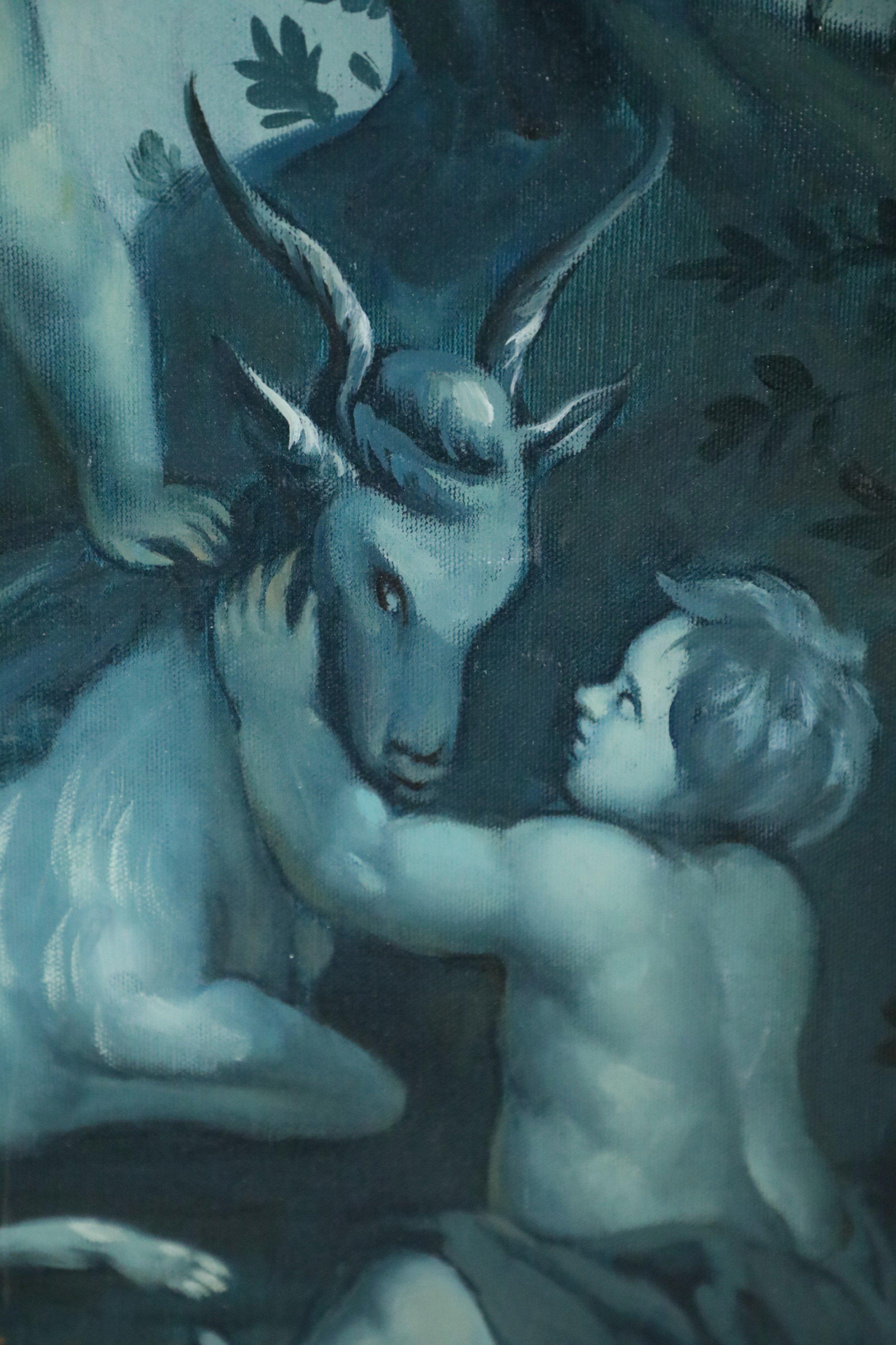 Cherub Gathering in Blue Print In Good Condition For Sale In Queens, NY