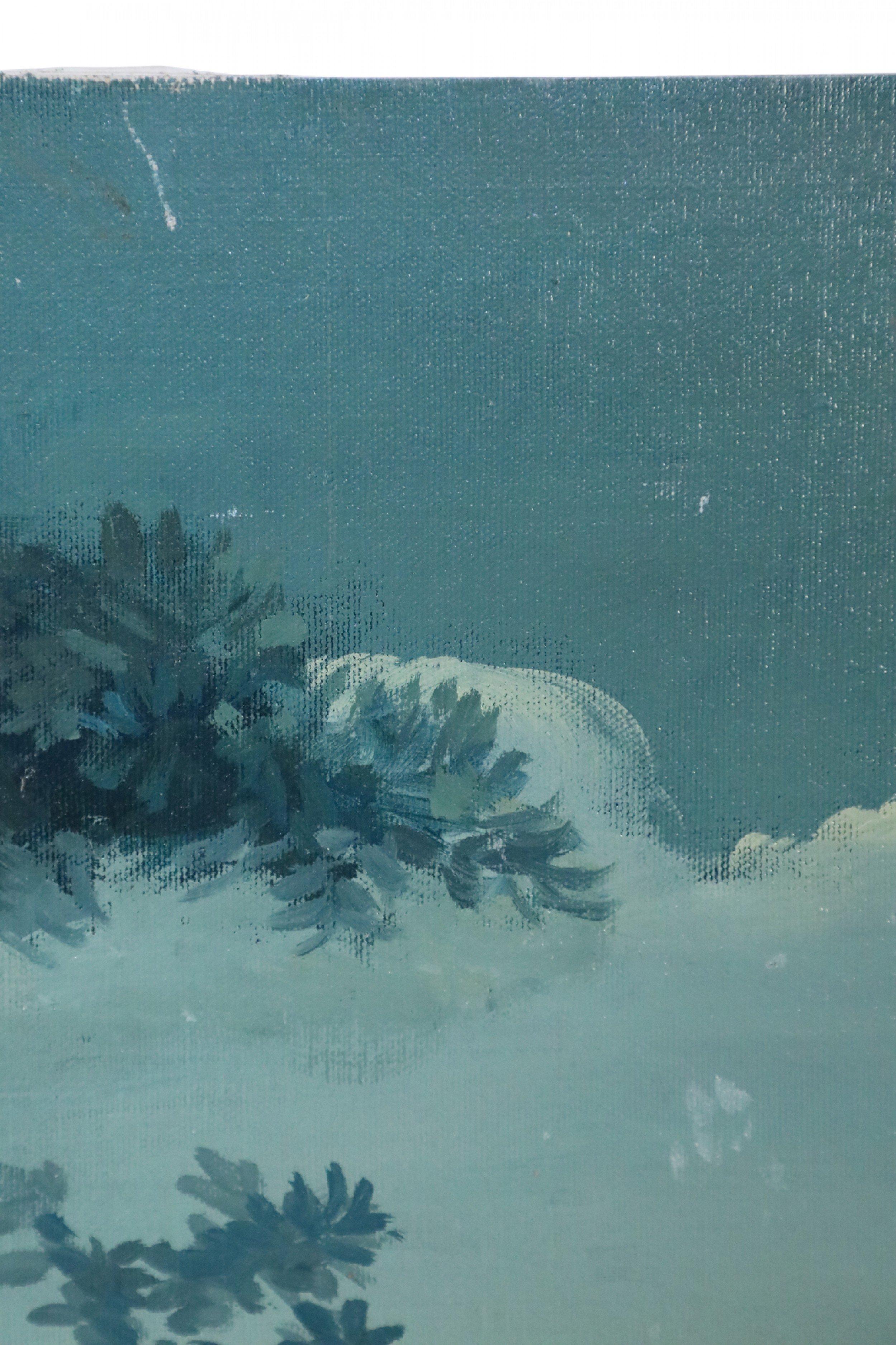 Wood Cherub Gathering in Blue Print For Sale