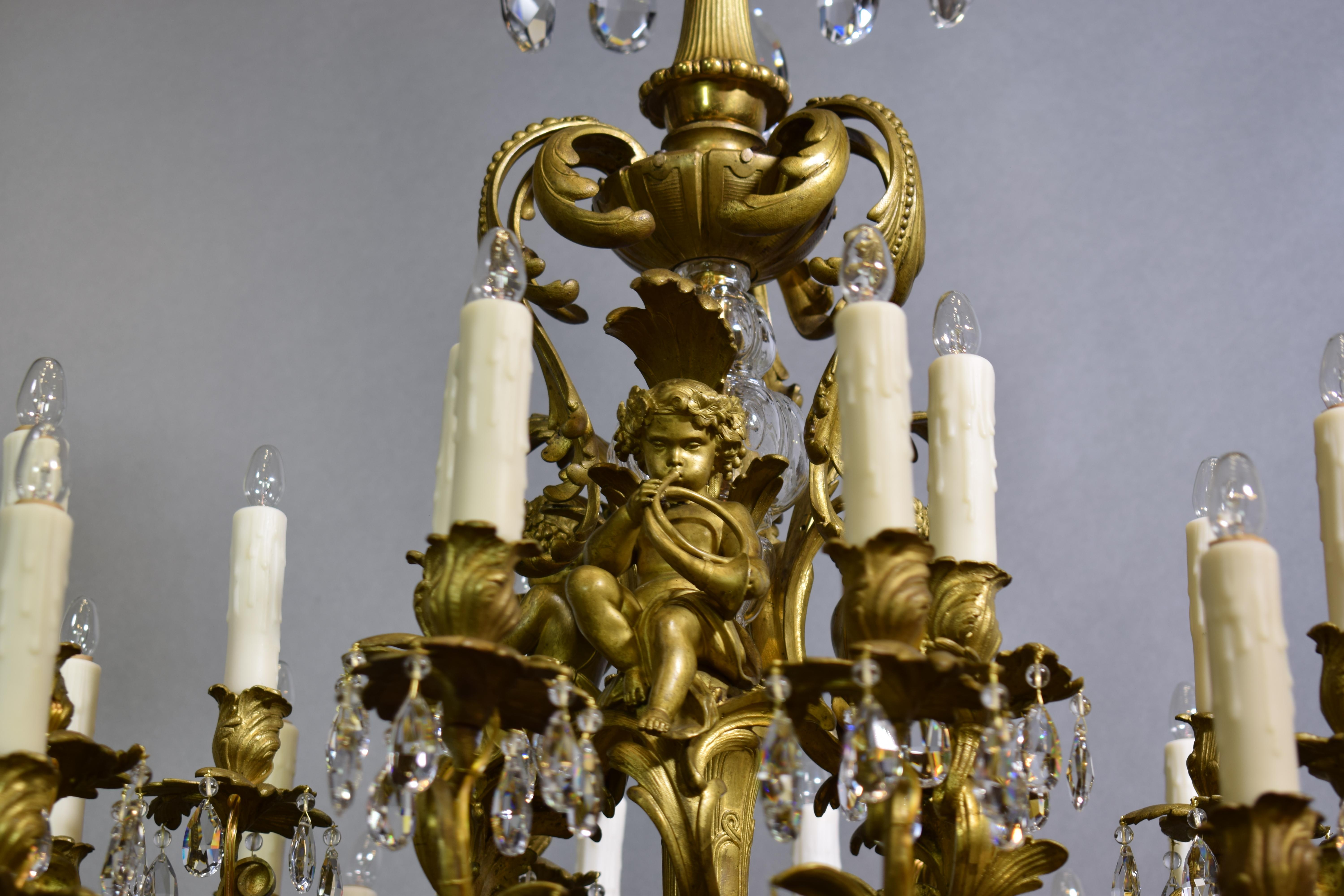 Louis XV Cherub Gilt Bronze Cherub Chandelier For Sale
