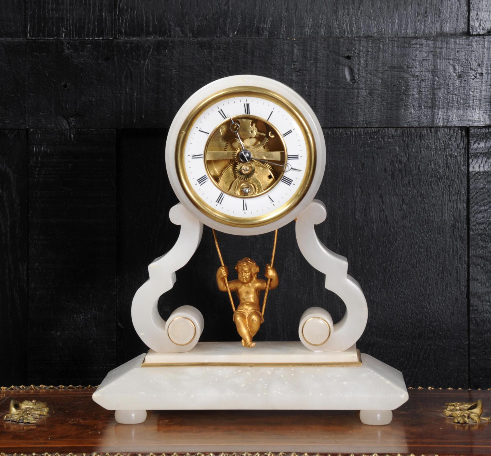 Louis XVI Cherub on a Swing Antique French Clock by Eugene Farcot