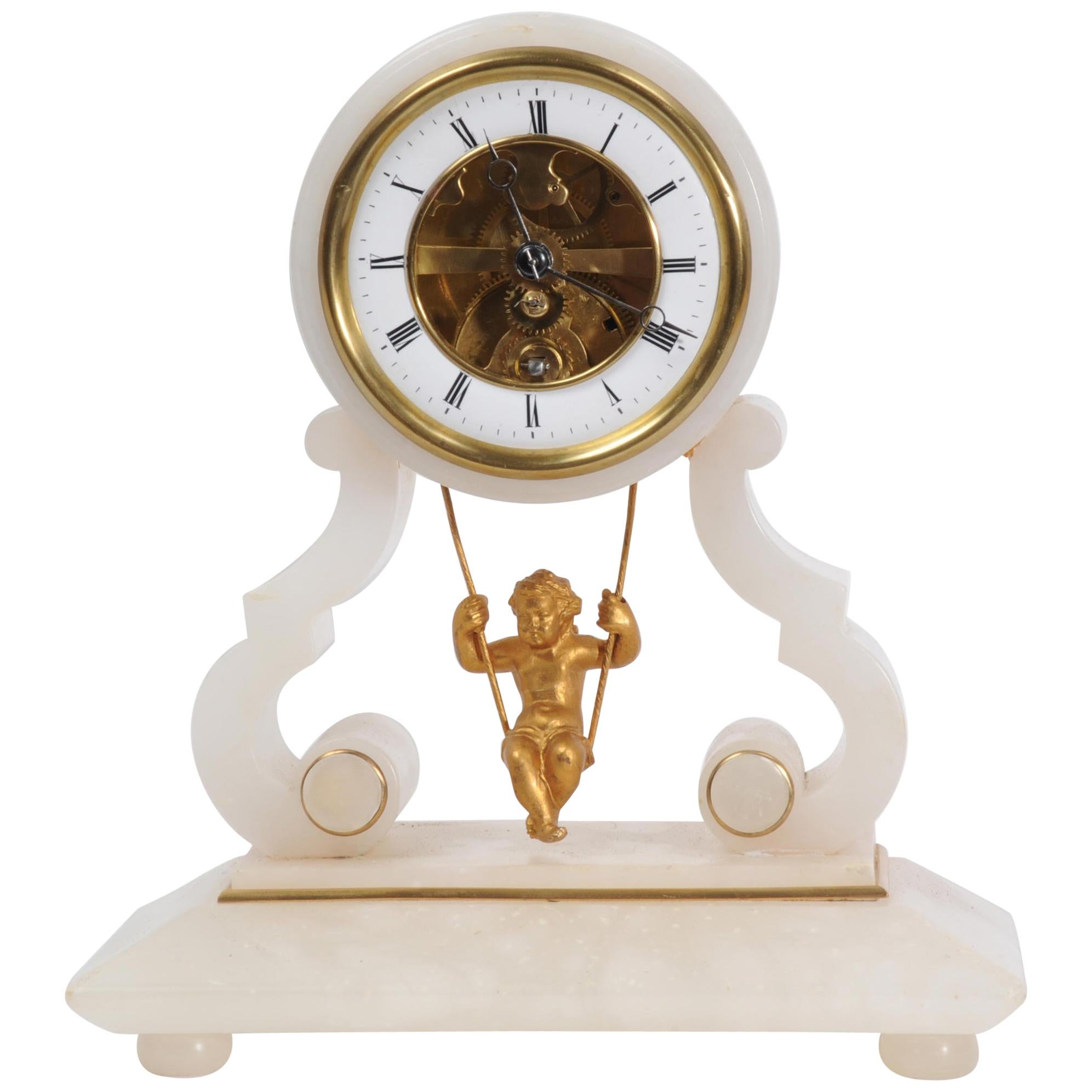 Cherub on a Swing Antique French Clock by Eugene Farcot