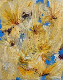 Blow- Warm Yellow Tone Abstract Floral Oil Painting on Canvas