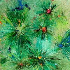 Circle Back- Green Tone Abstract Floral Oil Painting on Canvas 