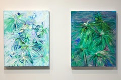 Nettle- Green and Blue Cool Tone Abstract Floral Oil Painting on Canvas