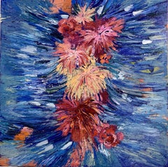 Wake- Red and Blue Tone Floral Abstract Oil Painting on Canvas 