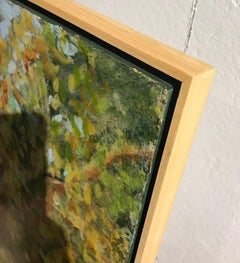 "Otoño cambiante", abstracto, otoño, verde, dorado, azul, pintura acrílica