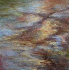 "Rainbow in Muddy Brook 4", painting, abstract, landscape, acrylic, brown